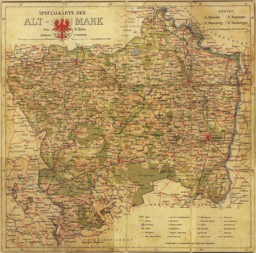 Spezialkarte  der Altmark ca. 85 cm x 85 cm Leinwand (Kunstdruck)